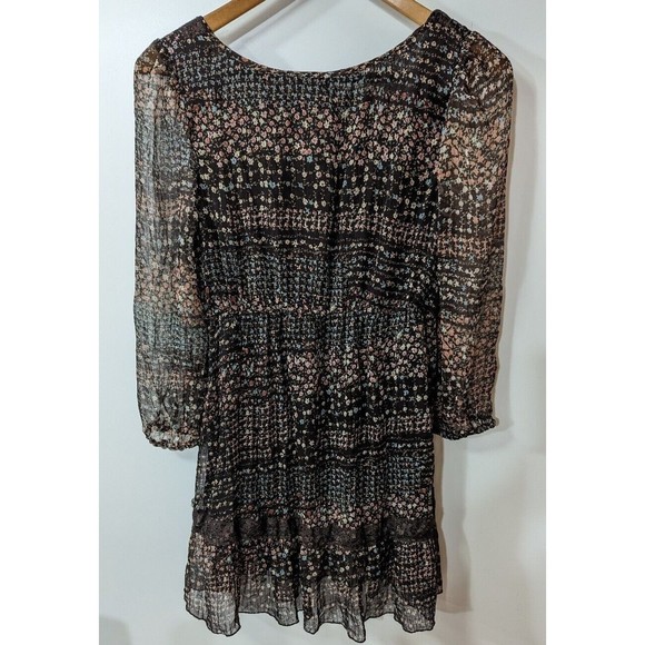 BLU PEPPER WOMEN'S BROWN FLORAL LACE DRESS LONG SLEEVE SZ SMALL - Picture 7 of 7